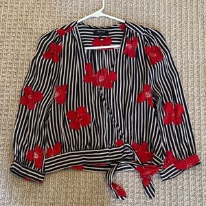 Splendid Red Floral Striped Blouse